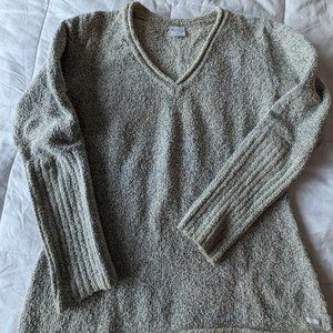 Women's V Neck Sweater - XL Cotton Slub Marled knit